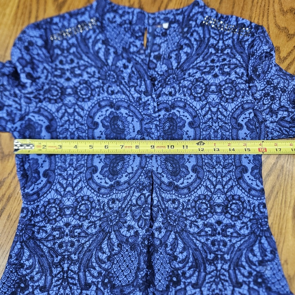 Jlo Jennifer Lopez Blue Chiffon Sheer Top Small Flowy Popover High Low Blouse - Picture 6 of 11